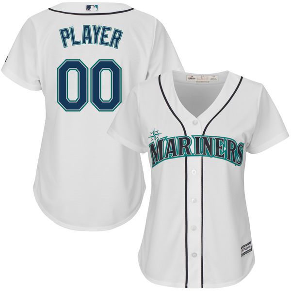 Women Seattle Mariners Majestic White Home Cool Base Custom MLB Jersey->women mlb jersey->Women Jersey